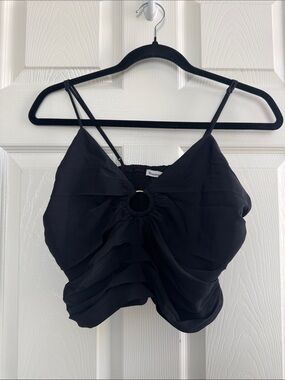 Abercrombie & Fitch Black Ring-Front Ruffle Camisole - Medium
